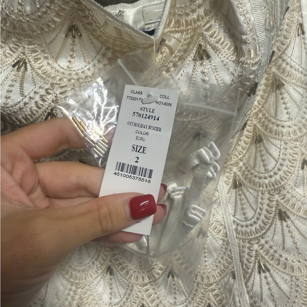 White House Black Market Ivory Patterned Beaded Strapless Camisole Corset Top - Picture 6 of 8